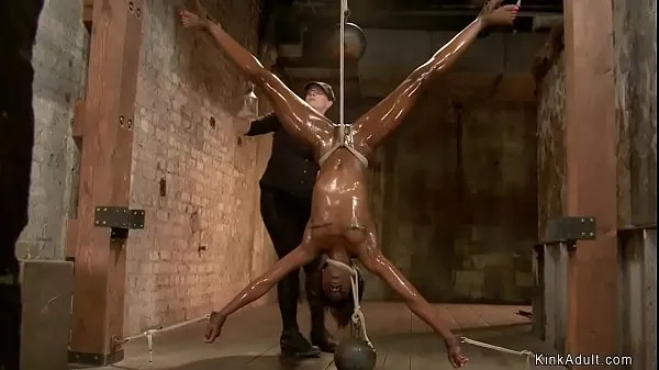 HD Mistress Claire Adams paddles tied ebony slut Ana Foxxx on the floor then clamps her pussy lips and hooks and fingers her pussy then upside down suspends her on hogtie top Videos
