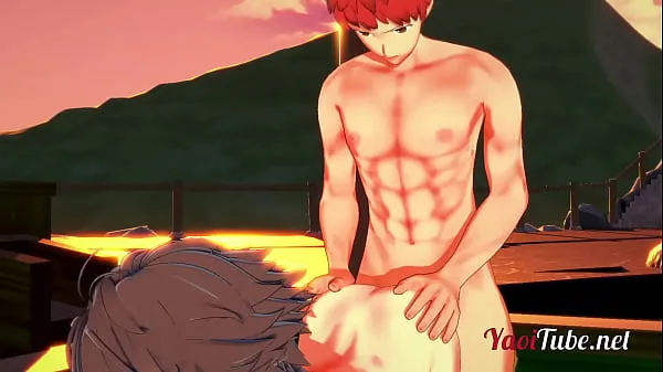 HD Fate Yaoi - Shirou & Sieg Having Sex in a Onsen. Blowjob and Bareback Anal with creampie and cums in his mouth 2/2 en iyi Videolar