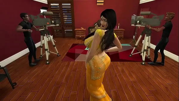 HD Desi Aunty Manju teasing horny guys by wearing a sexy yellow saree top Videos